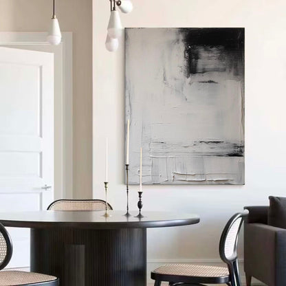 Modern Minimalist Black and White Abstract Oil Painting for Contemporary Decor