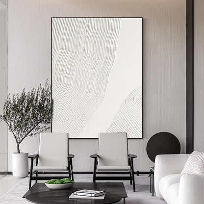 Serene White Textured Abstract Oil Painting for Modern Home Decor