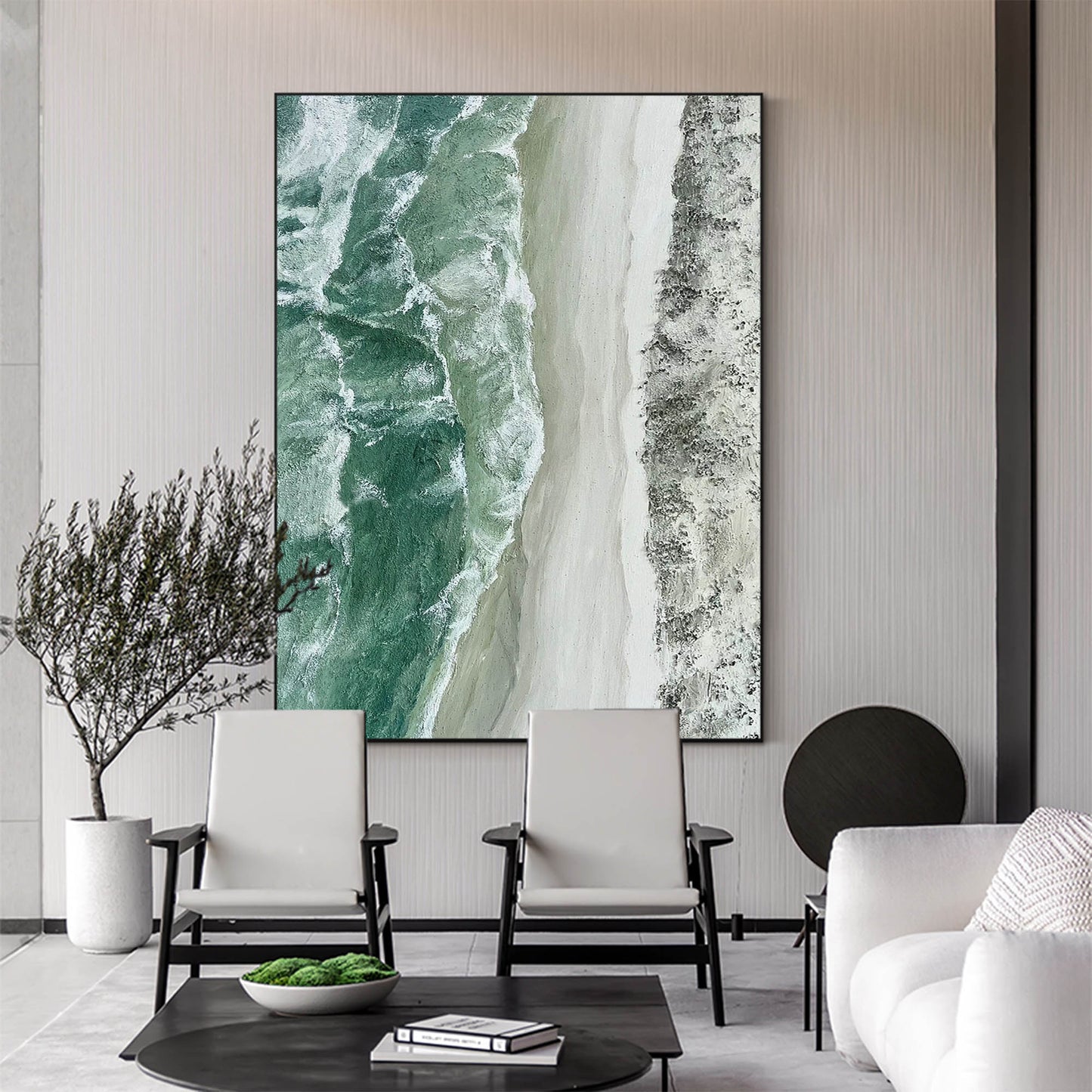 Serene Green Seascape Oil Painting for Coastal Home Decor