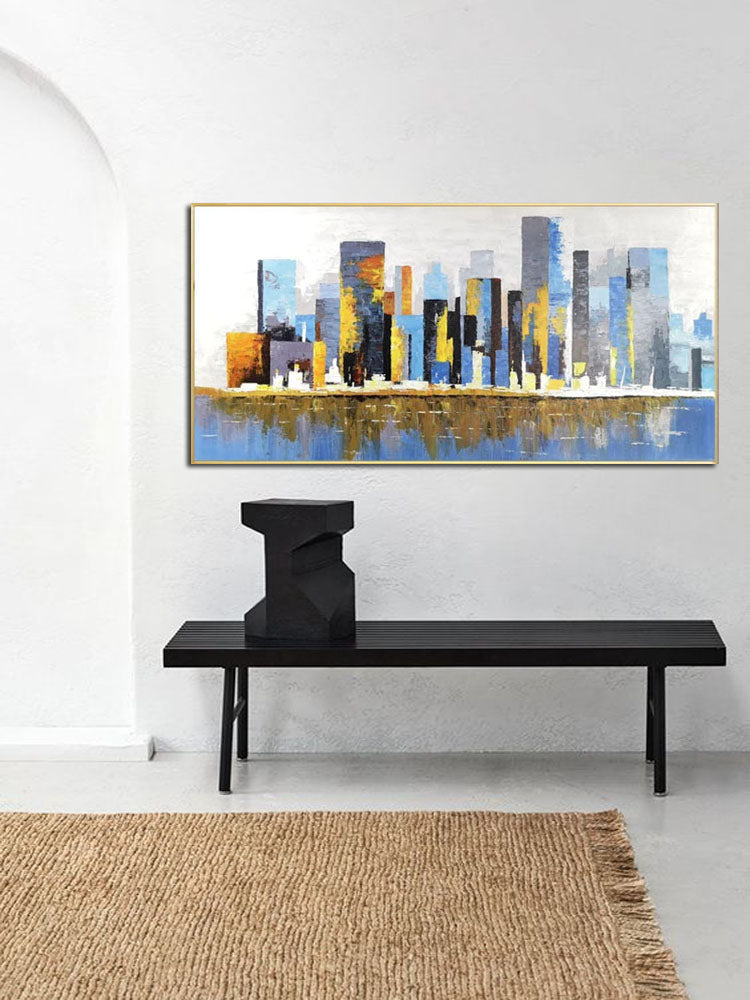 Vibrant Manhattan Skyline Oil Painting - Abstract Cityscape Wall Art Decor