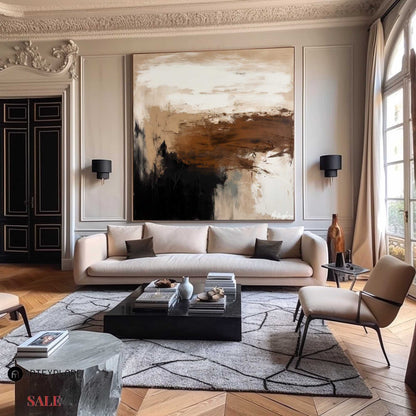 Contemporary Abstract Landscape Oil Painting in Earthy Tones for Modern Decor