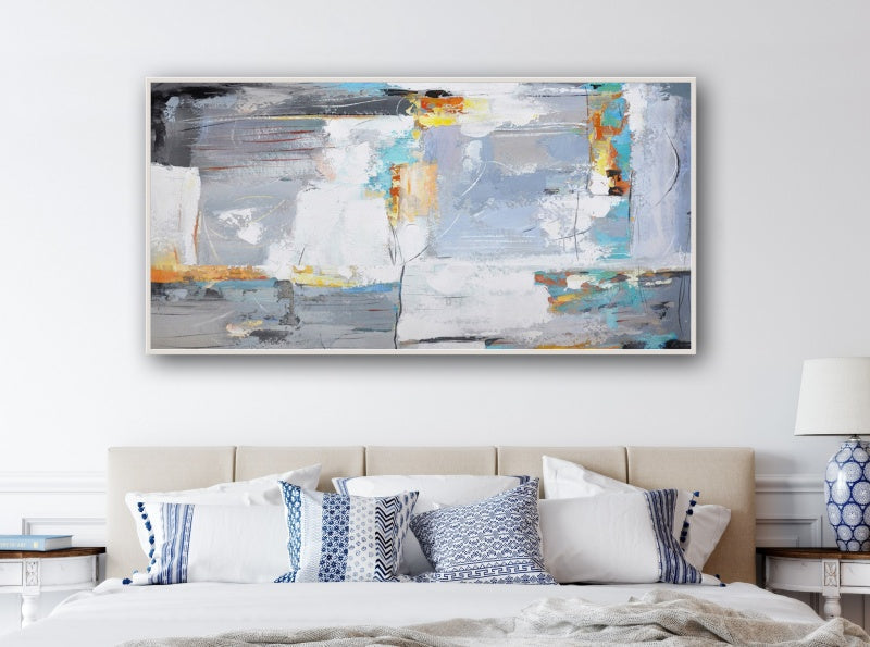 Abstract Serenity: Modern Oil Painting with Calming Blues and Earthy Tones for Home Decor