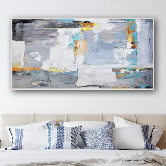 Abstract Serenity: Modern Oil Painting with Calming Blues and Earthy Tones for Home Decor