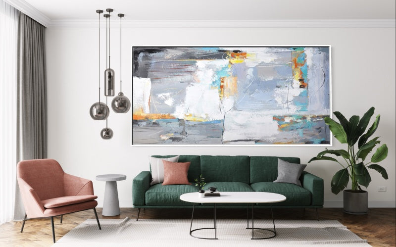 Abstract Serenity: Modern Oil Painting with Calming Blues and Earthy Tones for Home Decor