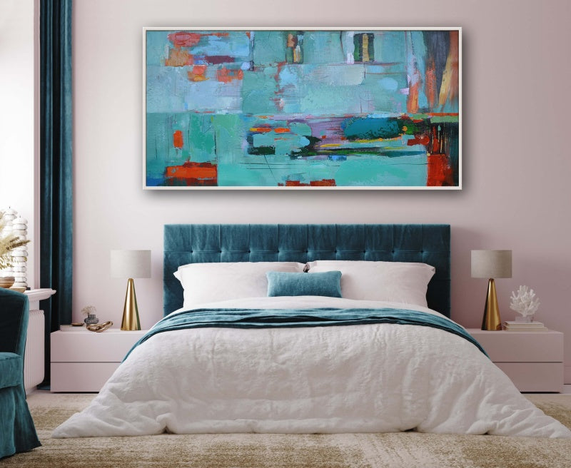 Abstract Serenity in Teal and Orange - Modern Oil Painting for Stylish Decor