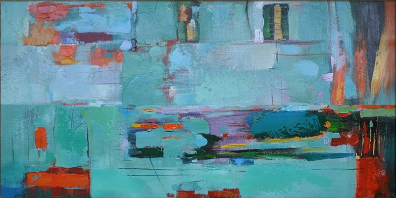 Abstract Serenity in Teal and Orange - Modern Oil Painting for Stylish Decor