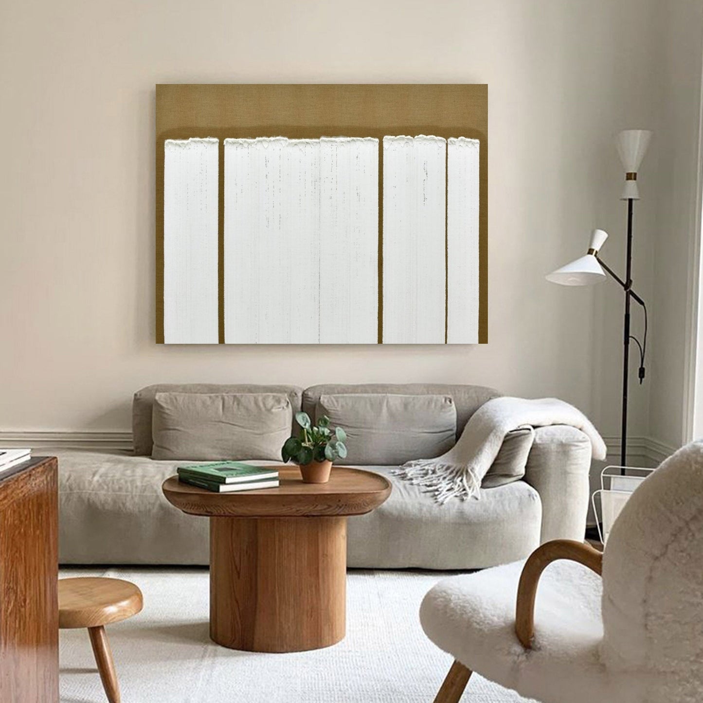 Elegant Wabi-Sabi Minimalist Oil Painting for Serene Home Decor