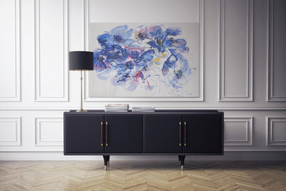 Vibrant Blue Floral Abstract Oil Painting for Elegant Home Decor