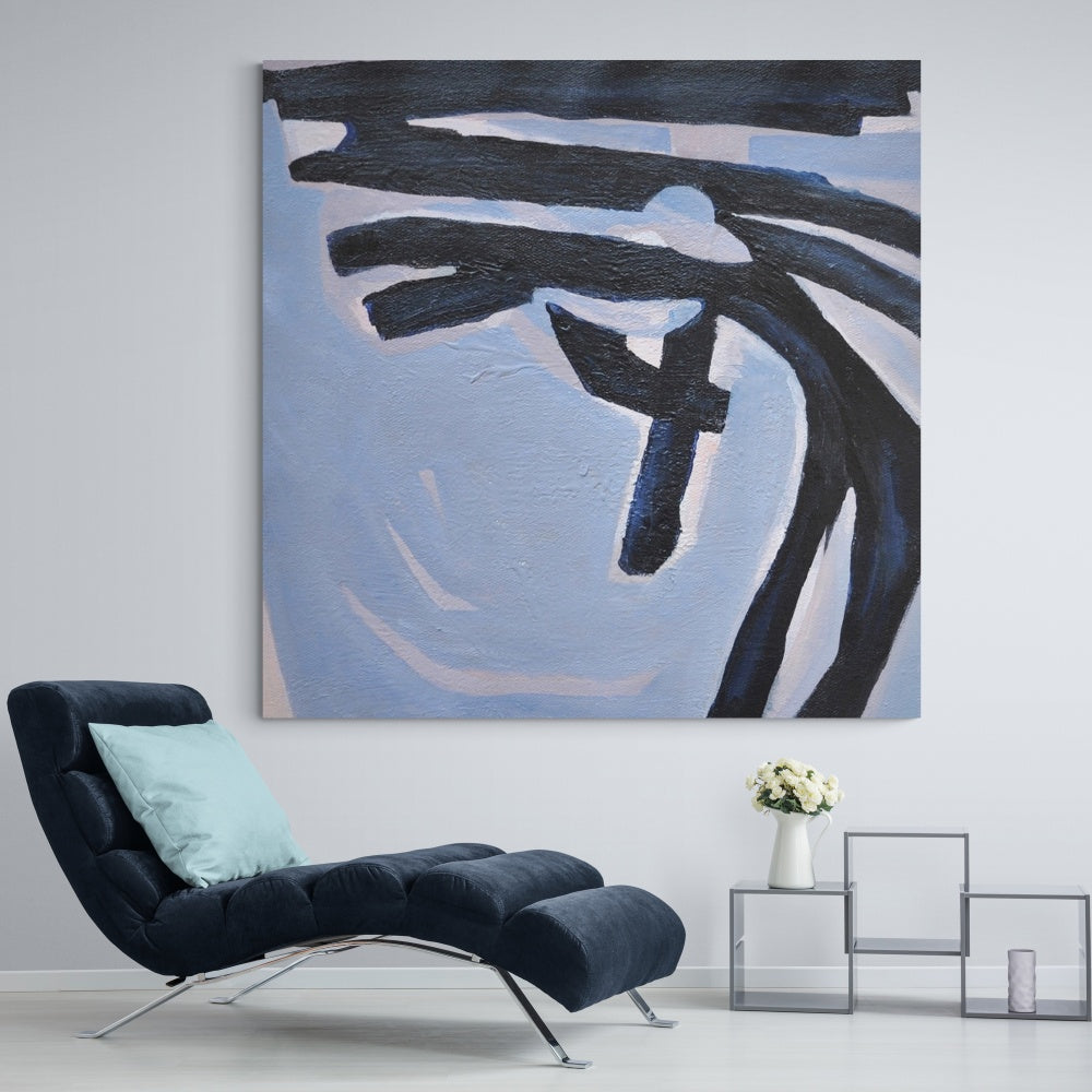 Abstract Blue and Black Oil Painting for Modern Art Decor