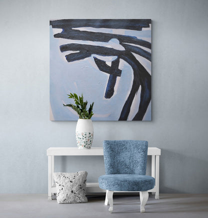 Abstract Blue and Black Oil Painting for Modern Art Decor