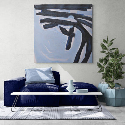 Abstract Blue and Black Oil Painting for Modern Art Decor