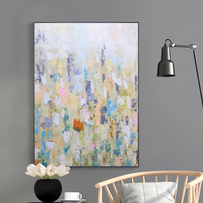 Vibrant Abstract Oil Painting of Colorful Blossoms in Serene Garden Landscape