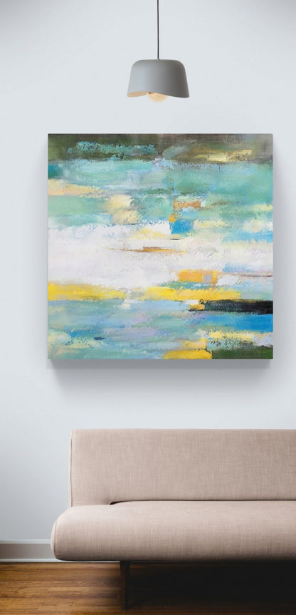 Abstract Oil Painting of Serenity and Resilience in Colorful Landscape