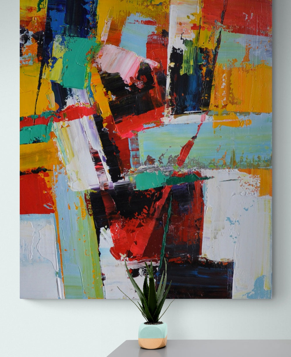 Vibrant Abstract Oil Painting Capturing Emotion and Energy