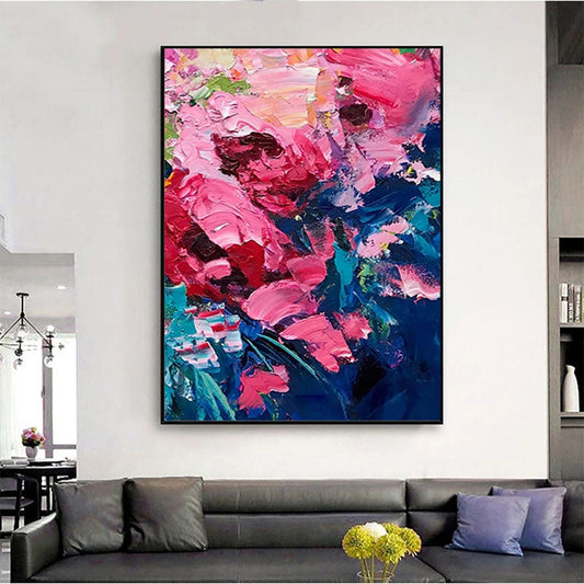 Colorful Abstract Floral Oil Painting for Modern Home Decor
