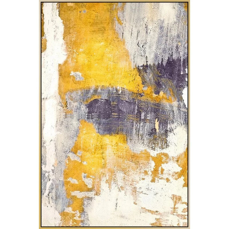 Abstract Yellow and Purple Oil Painting for Modern Home Decor