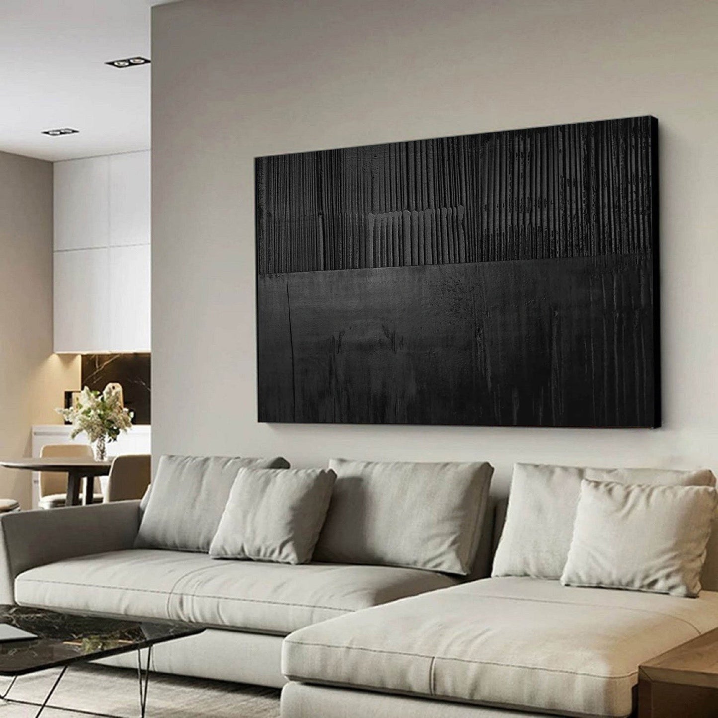 Elegant Black Minimalist Abstract Oil Painting for Modern Interiors