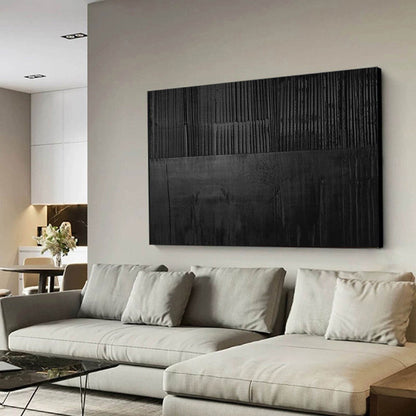 Elegant Black Minimalist Abstract Oil Painting for Modern Interiors