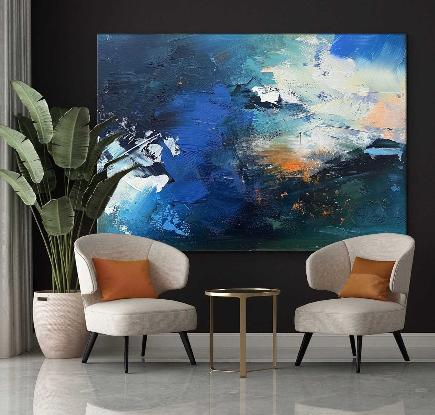 Vibrant Abstract Ocean Wave Oil Painting for Modern Home Decor