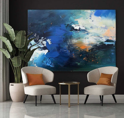 Vibrant Abstract Ocean Wave Oil Painting for Modern Home Decor