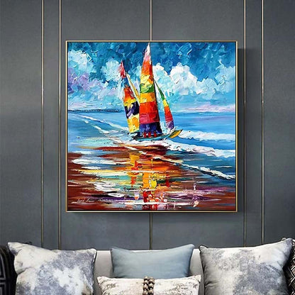 Colorful Sailboat on Vibrant Water - Stunning Oil Painting for Nautical Decor