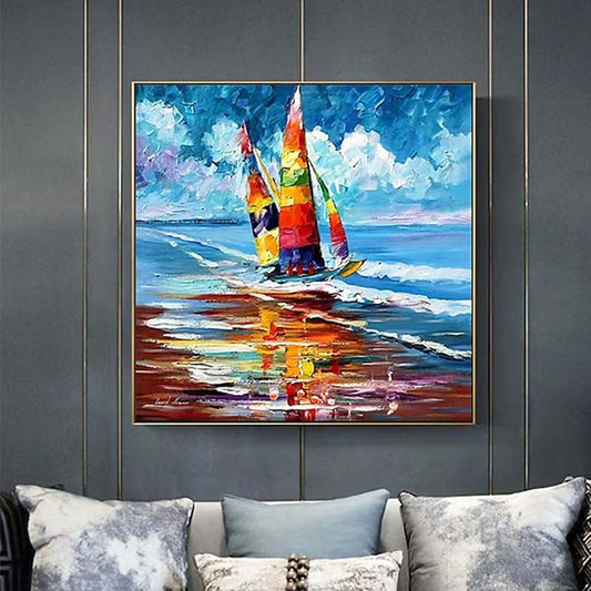 Colorful Sailboat on Vibrant Water - Stunning Oil Painting for Nautical Decor