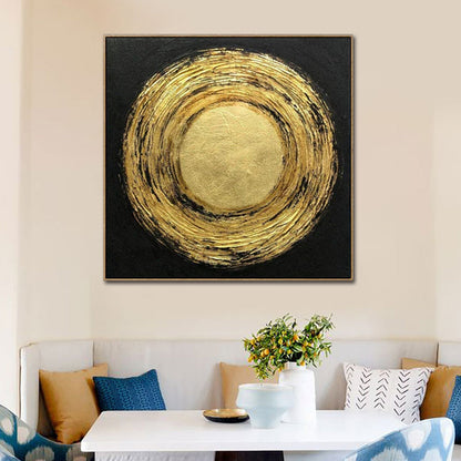 Abstract Gold Circle Oil Painting for Modern Home Decor