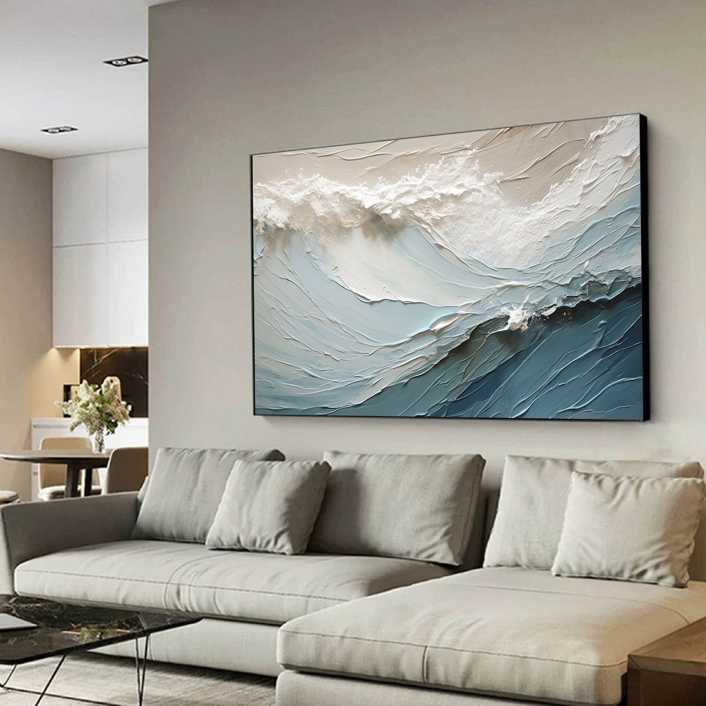 Serene Ocean Waves Oil Painting for Tranquil Home Decor and Relaxing Spaces