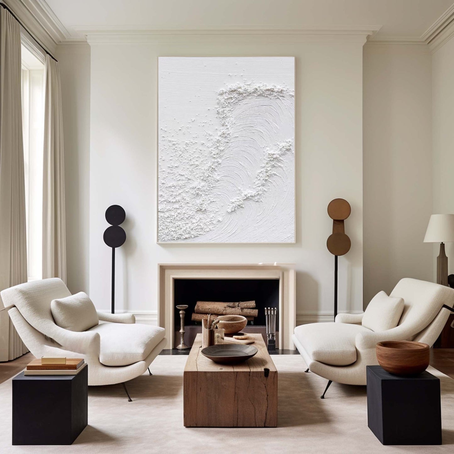 Textured White Abstract Oil Painting for Modern Home Decor