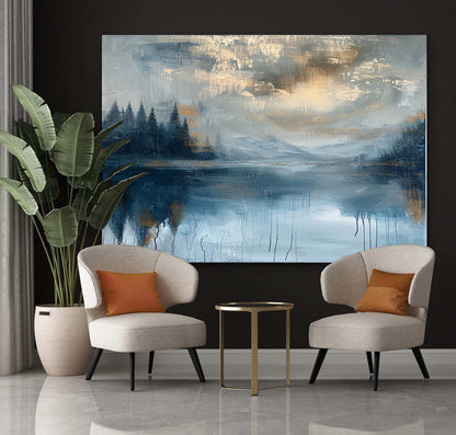 Serene Mountain Lake Oil Painting - Tranquil Nature Landscape for Home Décor