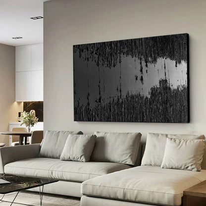 Large Black Textured Oil Painting - Modern Minimalist Canvas Artwork for Contemporary Spaces