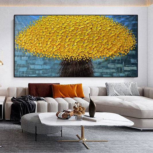 Vibrant Yellow Flowerbed Oil Painting for Home Decor and Art Lovers