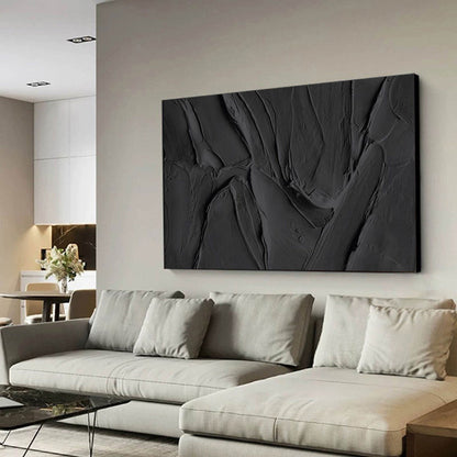 Textured Black and White Abstract Oil Painting for Modern Home Decor