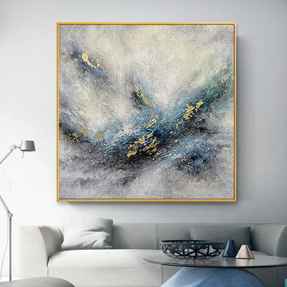 Abstract Blue and Gold Landscape Oil Painting for Modern Home Décor