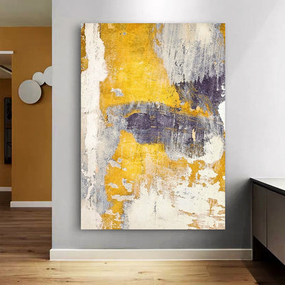 Abstract Yellow and Purple Oil Painting for Modern Home Decor