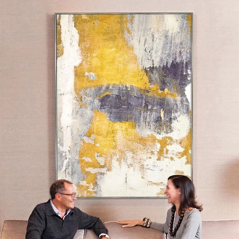 Abstract Yellow and Purple Oil Painting for Modern Home Decor