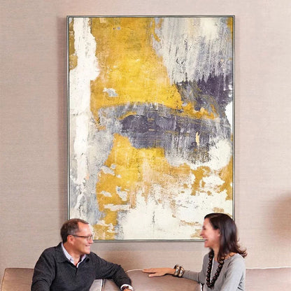 Abstract Yellow and Purple Oil Painting for Modern Home Decor
