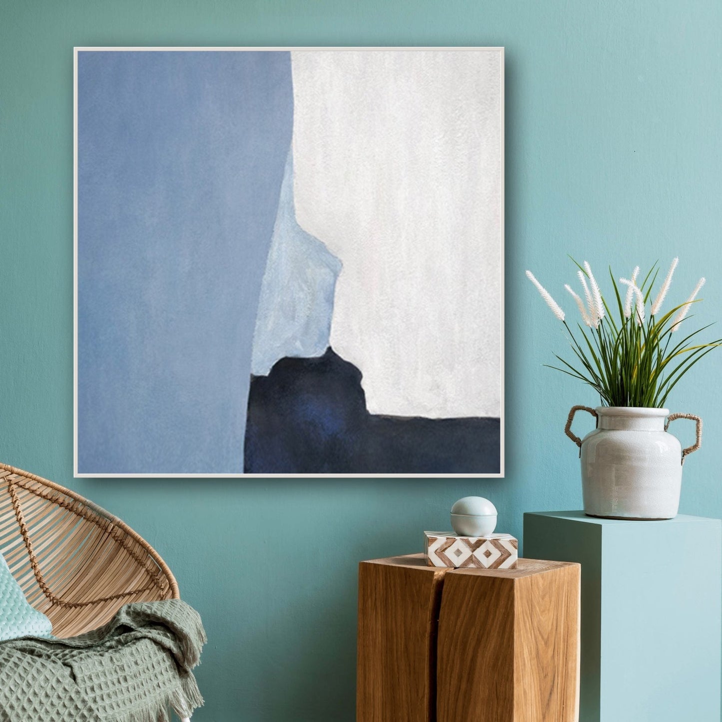 Serene Blue Abstract Oil Painting – Tranquil Waves in Contemporary Art
