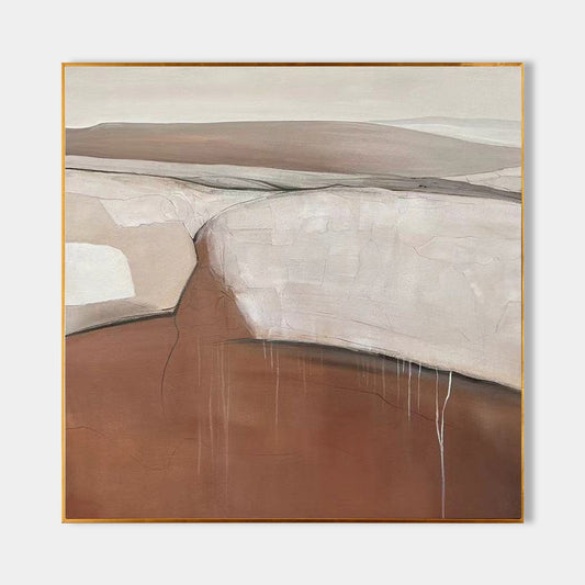 Contemporary Beige and Brown Abstract Oil Painting for Modern Home Decor