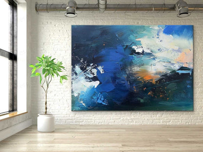 Vibrant Abstract Ocean Wave Oil Painting for Modern Home Decor