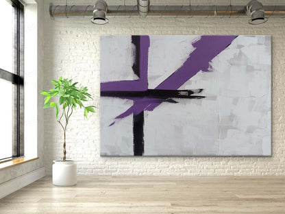 Abstract Purple and Black Minimalist Oil Painting for Modern Decor