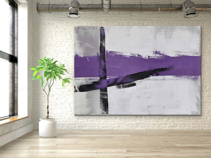 Abstract Purple Lines on Neutral Background - Elegant Modern Wall Art