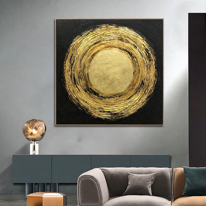 Abstract Gold Circle Oil Painting for Modern Home Decor