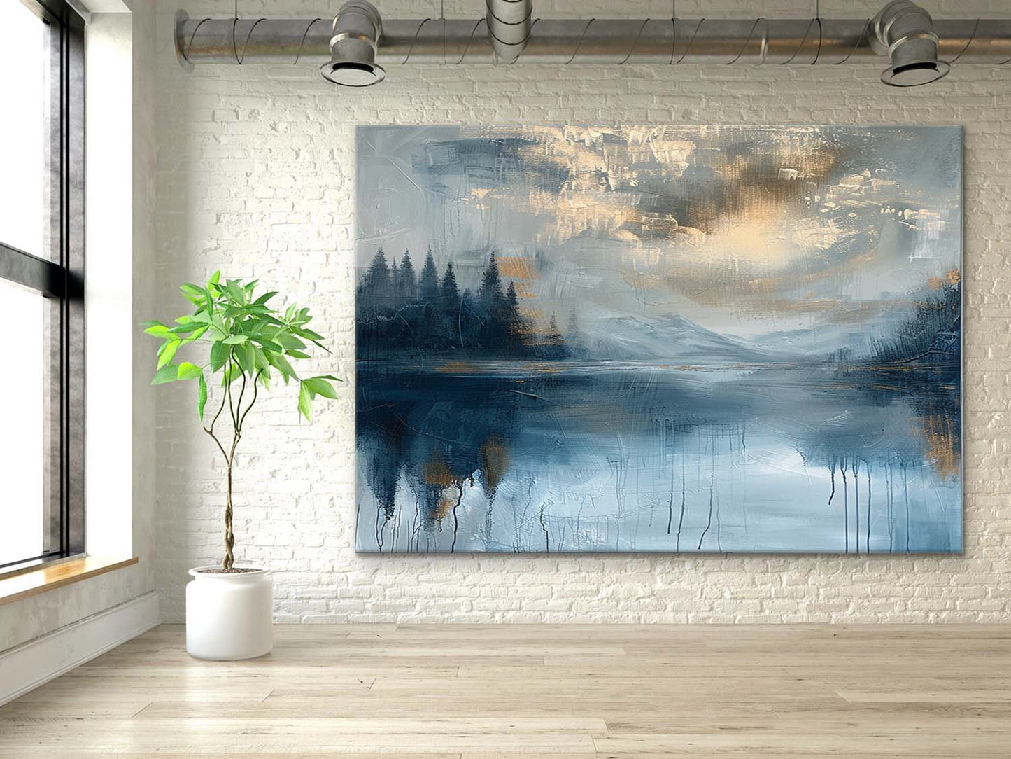 Serene Mountain Lake Oil Painting - Tranquil Nature Landscape for Home Décor