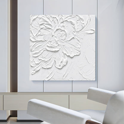 Textured White Floral Oil Painting – Modern Abstract Artwork for Home Decor