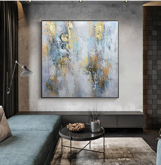 Breathtaking Abstract Landscape in Cool Blues and Golds - Stunning Wall Art