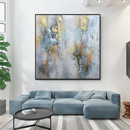 Breathtaking Abstract Landscape in Cool Blues and Golds - Stunning Wall Art