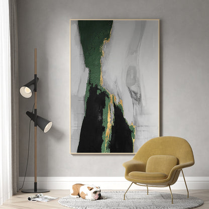 Vibrant Green and Gold Abstract Oil Painting for Modern Home Decor