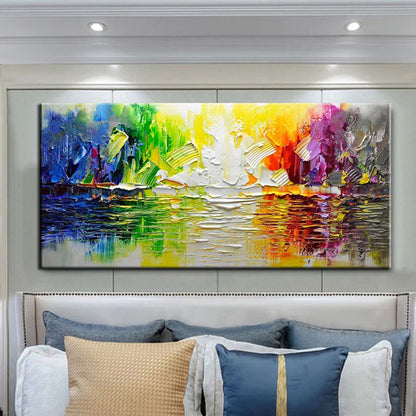 Vibrant Serenity: Colorful Landscape Oil Painting for Modern Decor