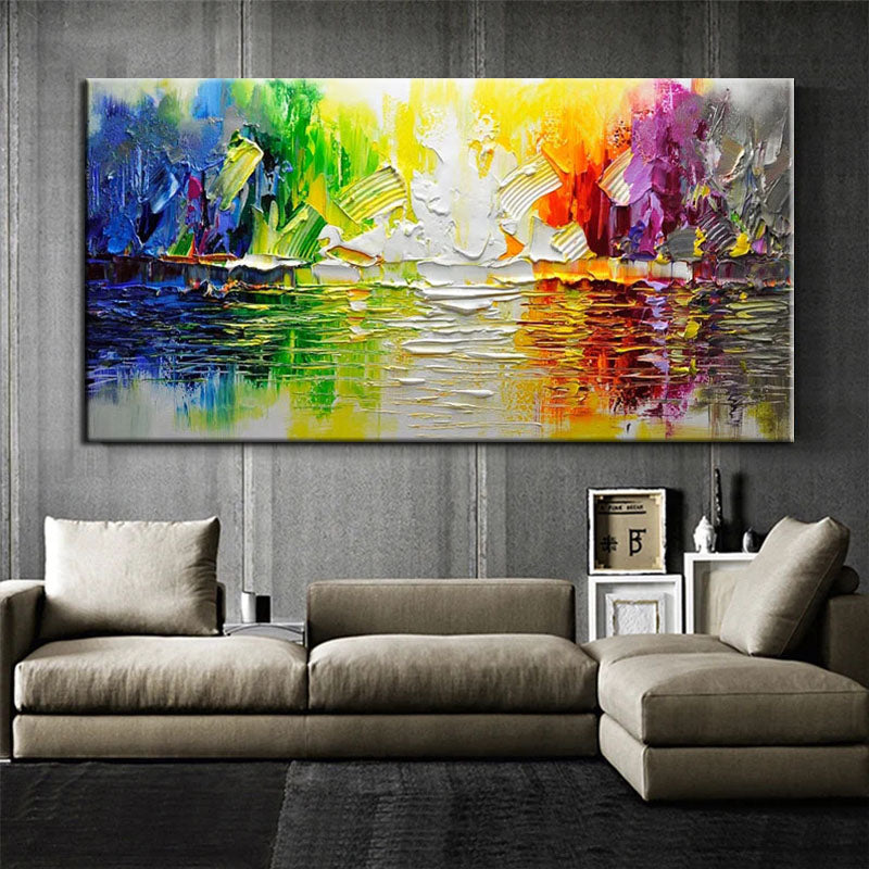 Vibrant Serenity: Colorful Landscape Oil Painting for Modern Decor